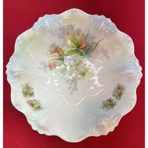 Antique Silesia Porcelain Plate Luster Grapes Pattern Fine Bone China Germany - Picture 2 of 14